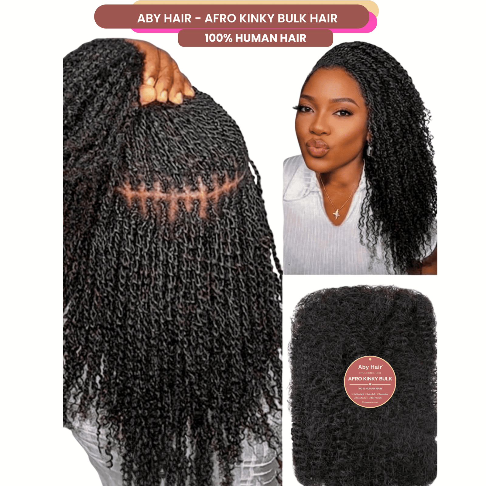 Aby hair afro kinky curl1 Afro Kinkys Curly Bulk Human Hair for Twist Dreadlock Extensions 50g/Pack Natural Fluffy Hair Bundle for Women, Men and children. - Image 1